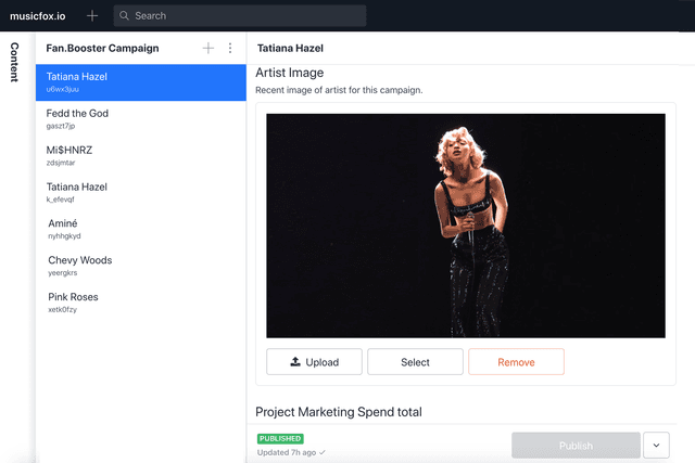 Our internal CMS showing some content from Tatiana Hazel's campaign.